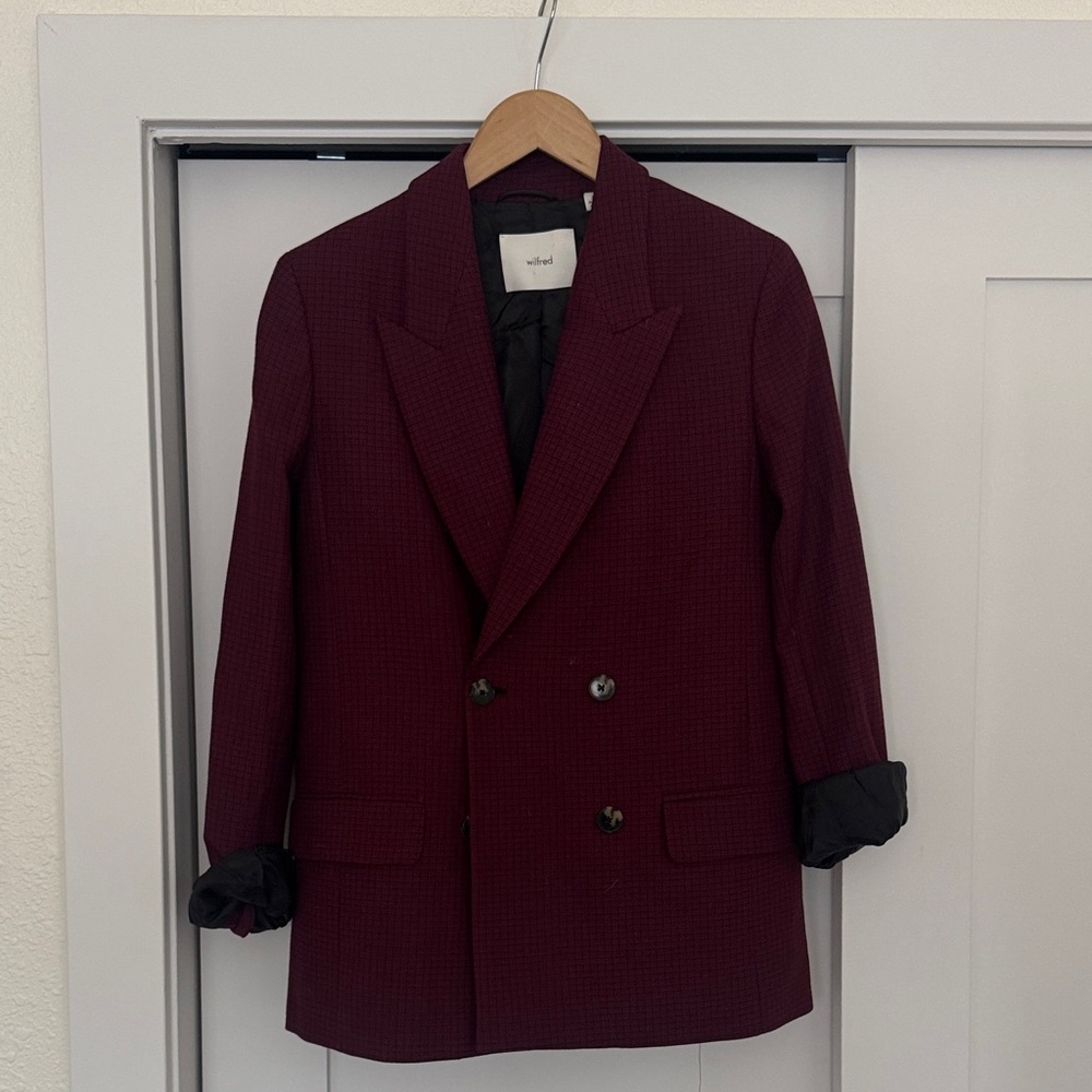 Wilfred Double-Breasted Wine‎ Red Wool Blend Blazer